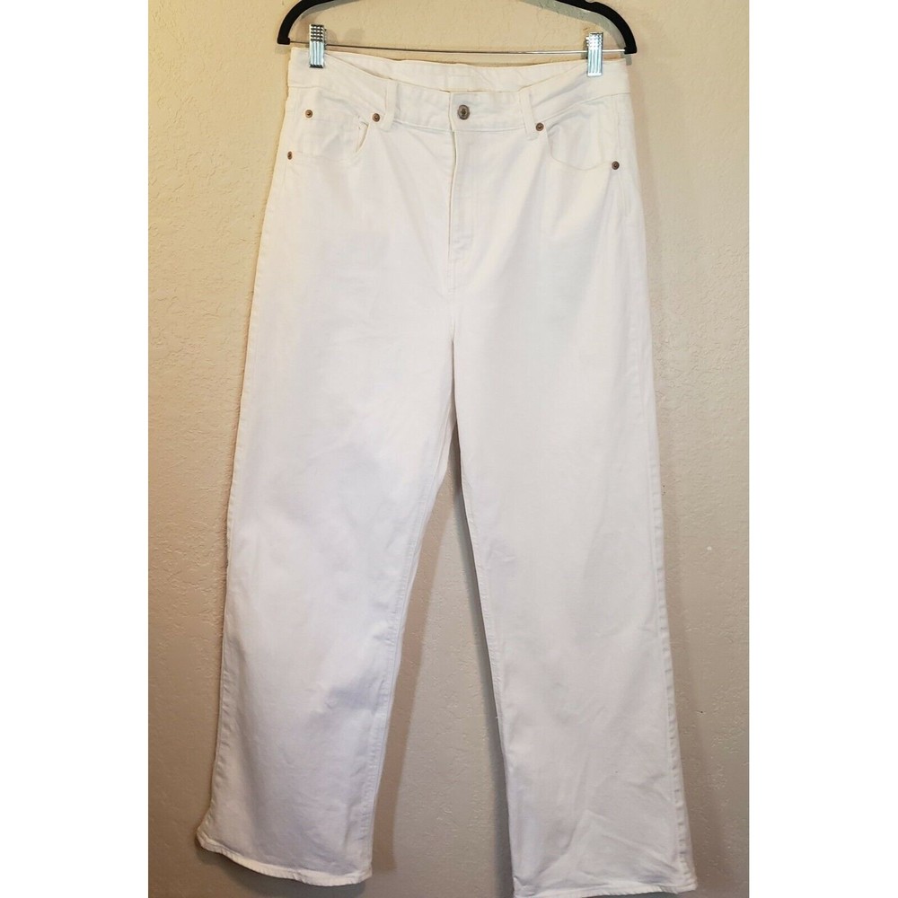 H&M High Waist Wide Leg Jeans, Sz 14 White